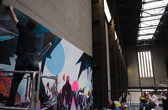 live painting with Scrawl Collective colleagues Will Barras and Cat Johnston at No Soul for Sale, Tate Modern, London 16-19 May 2010 (photo: Matthew Blaney) .jpeg